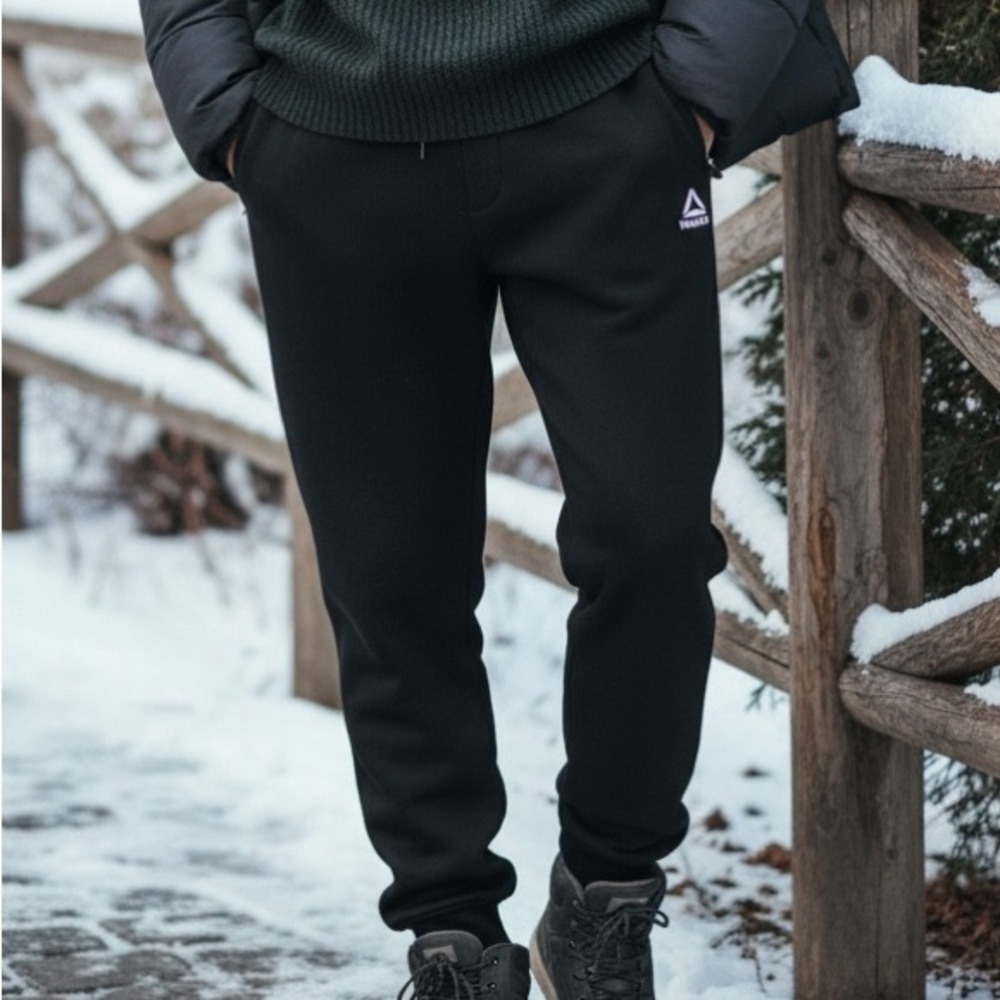 REEBOK (S) Fleece-Lined Logo Joggers Men's Warm Soft Pockets Drawstring
